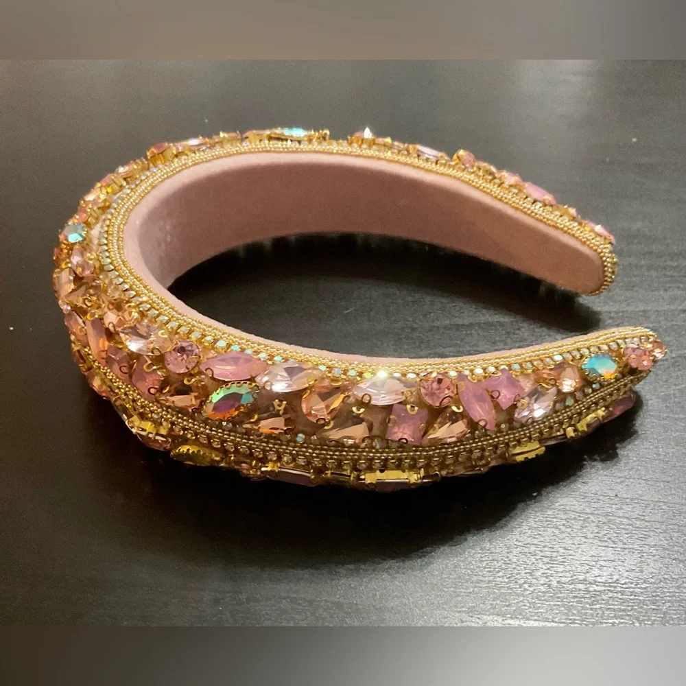 New HAIMEIKANG Velvet Rhinestone Baroque Headband, Crystal Gemstone Headband